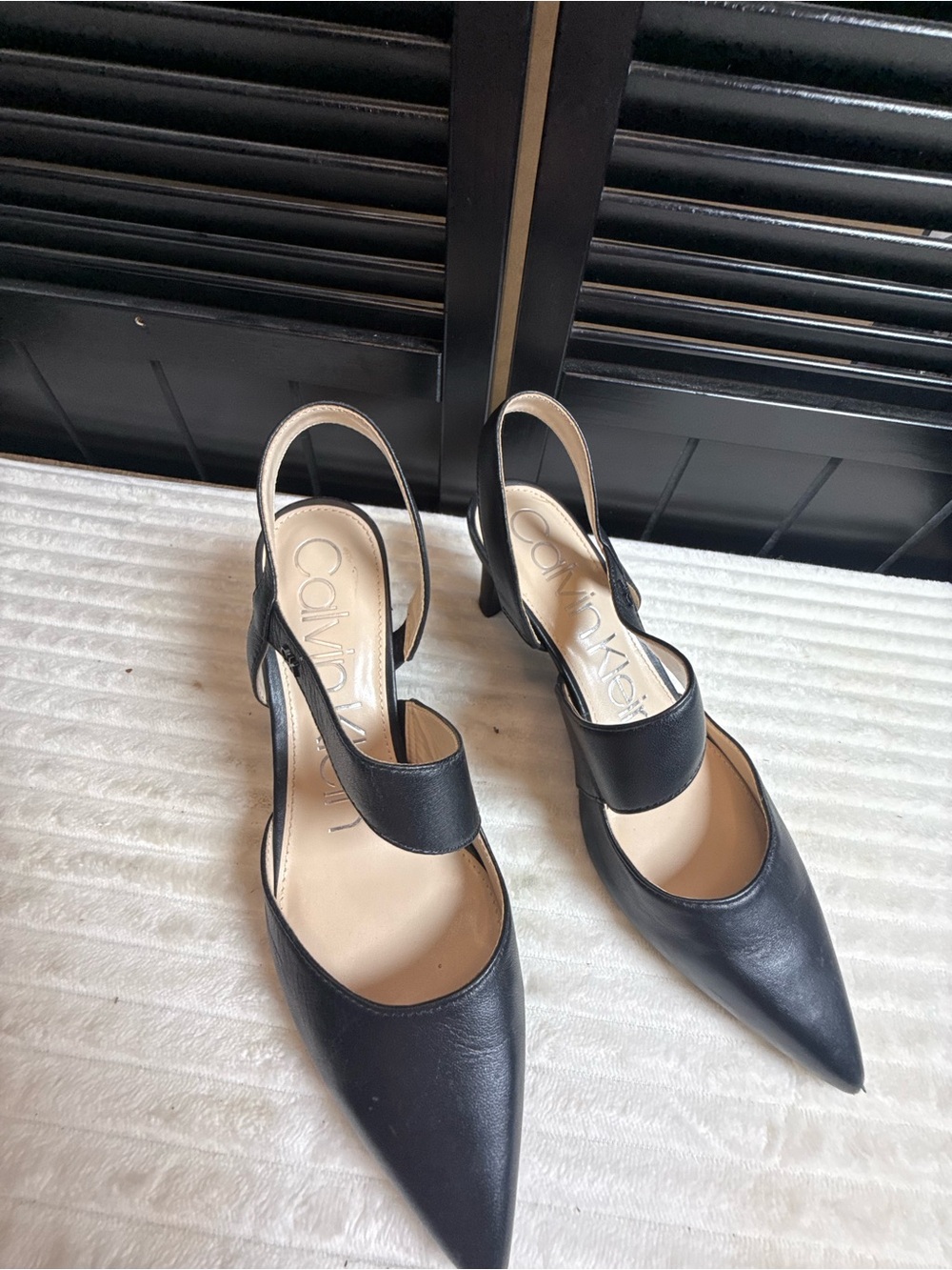 Calvin Klein Black Pointed Slingback Heels - Picture 2 of 8